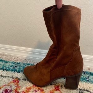 Brown suede booties